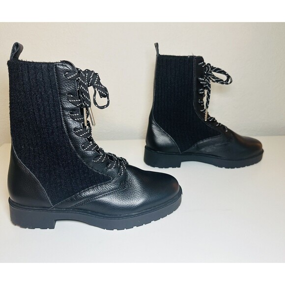 SPLENDID Scout Black Heel Pull-Tab Toe Leather Combat‎ Boots Women's SIZE 6 - Picture 3 of 8